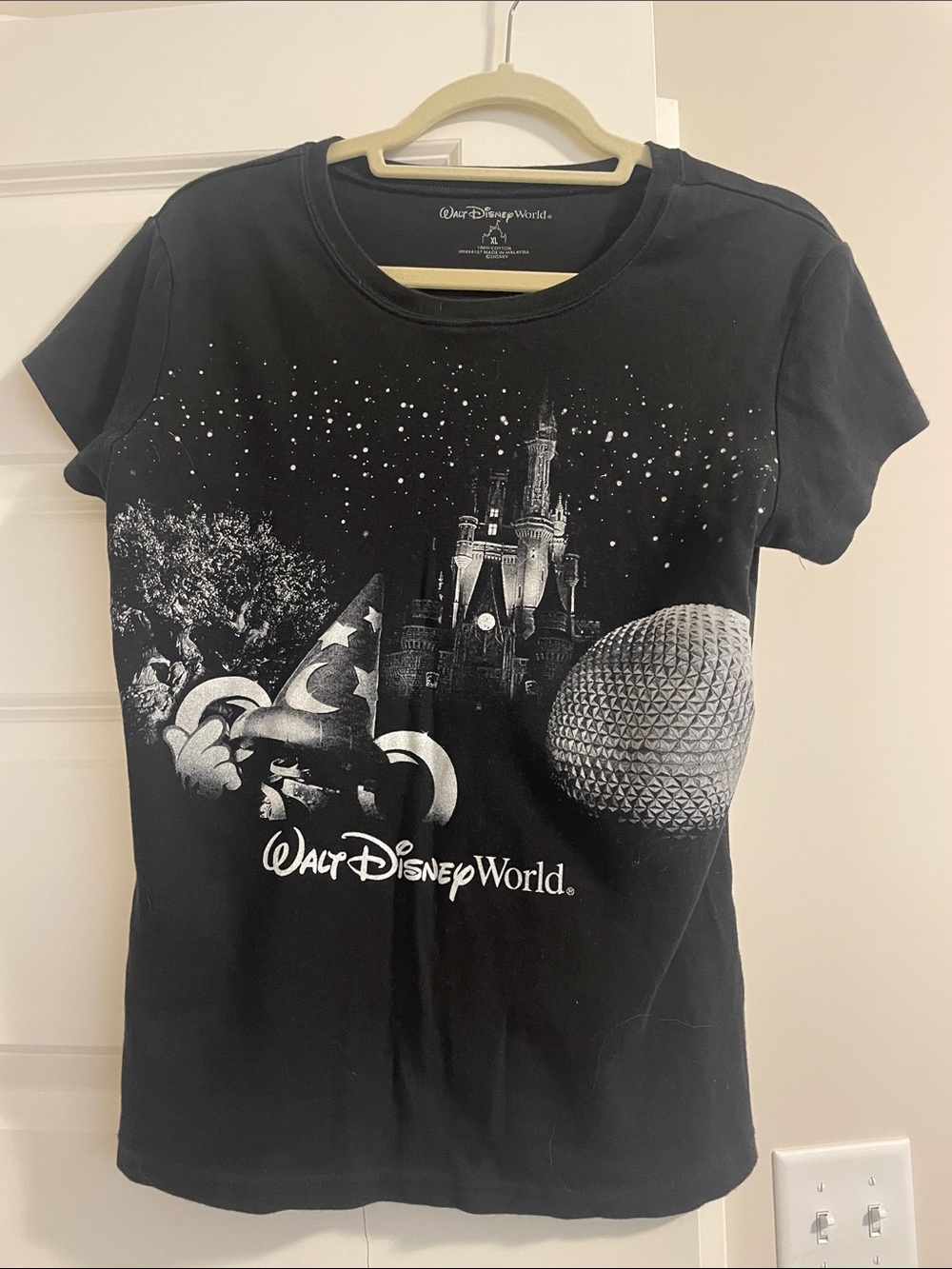 Disney Black Short Sleeve Kids Tee with Castle & Sorcerer Mickey